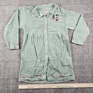 Vintage Disney Y2K 90s Green Corduroy Heart Button Embroidered Dress -Size Small
